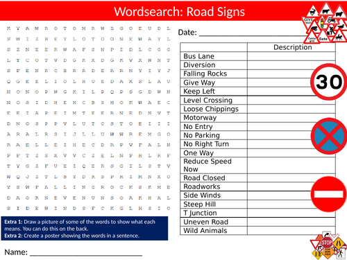 Road Signs Wordsearch Sheet Starter Activity Keywords Cover Learning To Drive