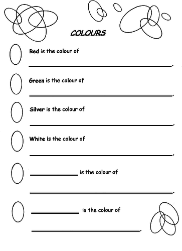 Colours Descriptive Writing Sheet, Yrs 2-3, Guided.