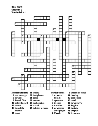 Bien Dit 1 Chapitre 2 Vocabulaire 1 Crossword