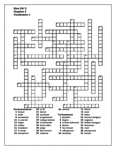 Bien Dit 3 Chapitre 2 Vocabulaire 1 Crossword