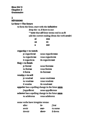 Bien Dit 3 Chapitre 2 Grammaire Study guide