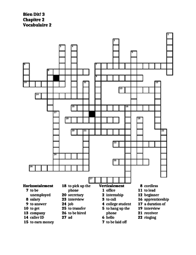 Bien Dit 3 Chapitre 2 Vocabulaire 2 Crossword