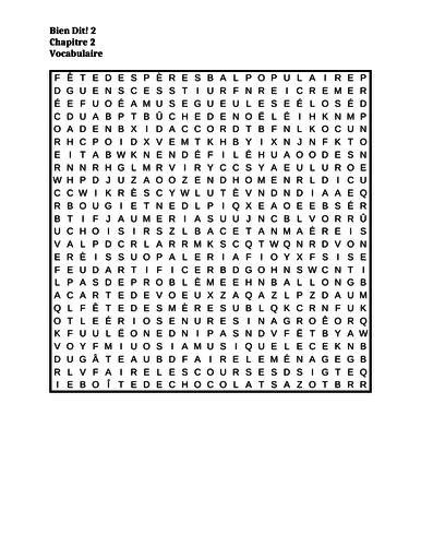 Bien Dit 2 Chapitre 2 Vocabulaire Wordsearch