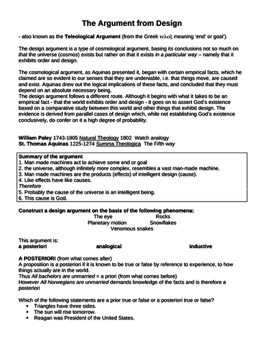 Design Argument Introduction Worksheet