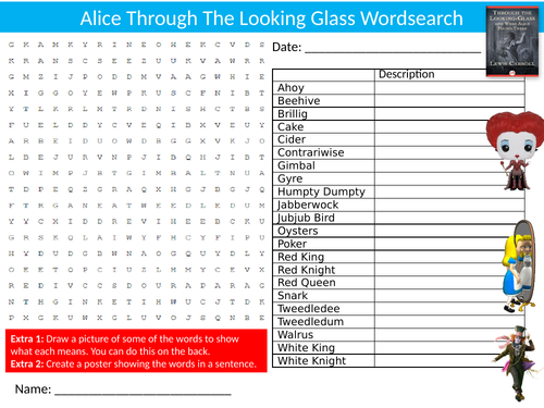 Alice Through The Looking Glass Wordsearch Sheet Starter Activity Keywords Cover English Literature