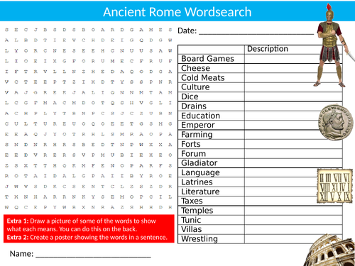 6 x Ancient Rome Wordsearch Sheet Starter Activity Keywords Cover History The Romans