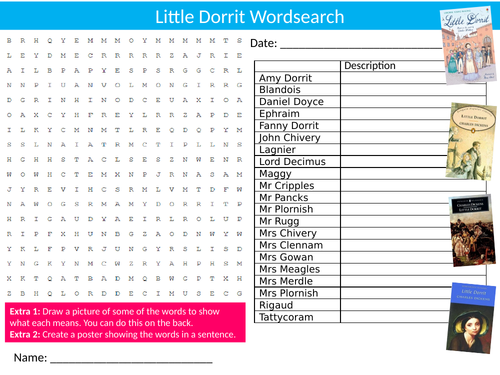 Little Dorrit Wordsearch Sheet Starter Activity Keywords Cover Homework English Literature