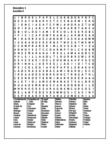 Descubre 1 Lección 2 Wordsearch | Teaching Resources