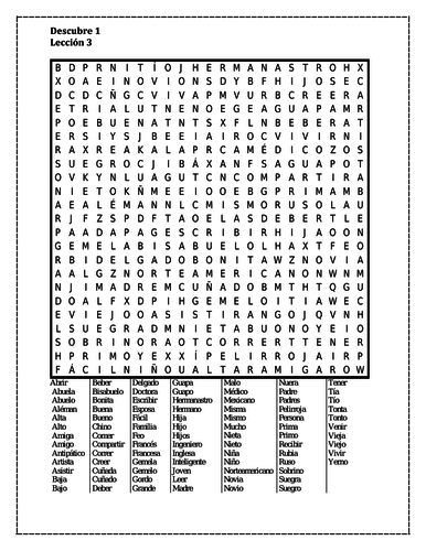 Descubre 1 Lección 3 Wordsearch | Teaching Resources