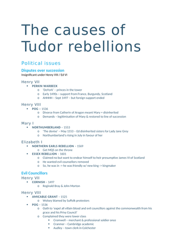 OCR A Level History - Tudor rebellions posters - everything you need!