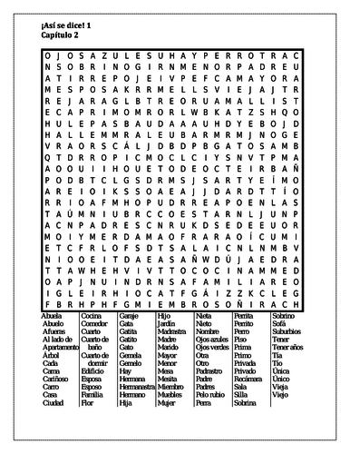 Así se dice 1 Capítulo 2 Wordsearch | Teaching Resources