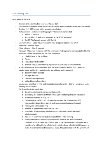 OCR A-Level East Germany DDR revision