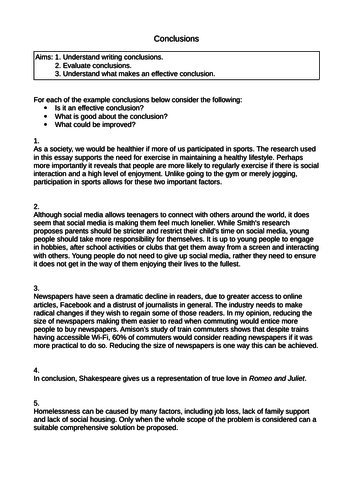 Academic Writing Essay Conclusions Structure Tips Worksheets Tasks GCSE A-Level
