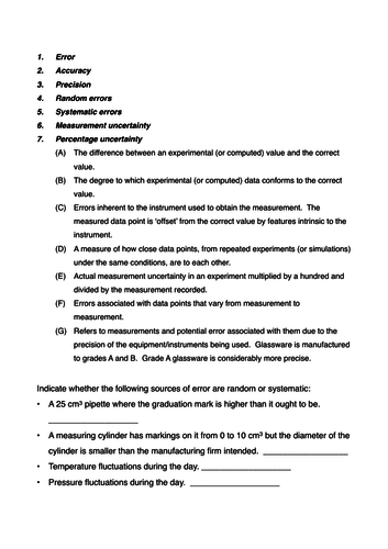 Error and uncertainty matching exercise