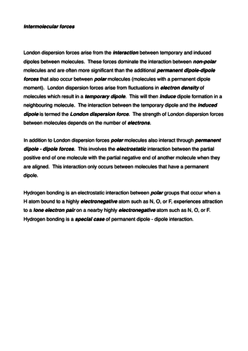 Intermolecular forces gaps