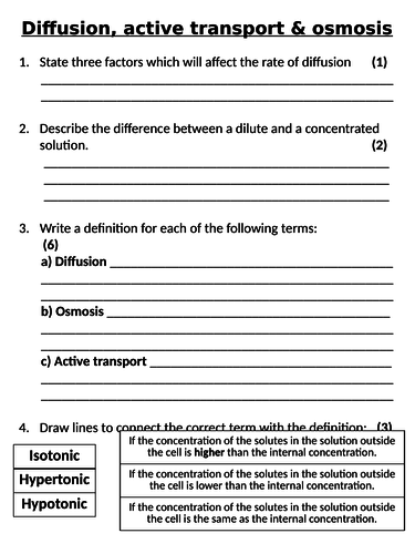 New Aqa Gcse Trilogy 2016 Biology Diffusion Osmosis And Active Transport Homework Teaching 5864