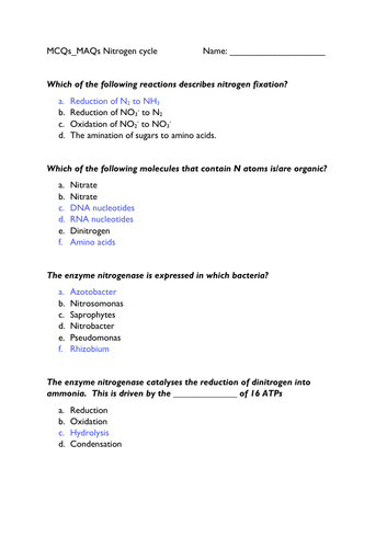 Nitrogen cycle quiz (different) | Teaching Resources