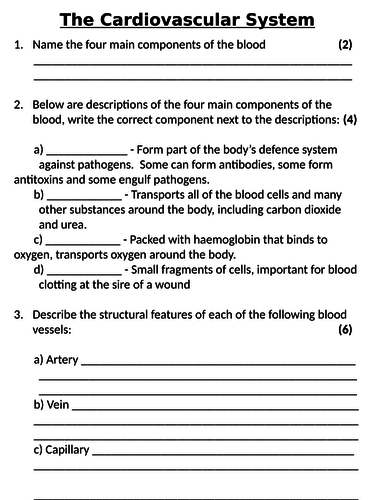 NEW AQA GCSE Trilogy (2016) Biology - The Cardiovascular System Homework