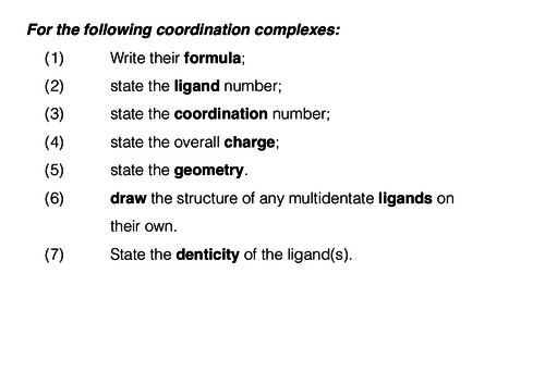 Coordination complexes exercise
