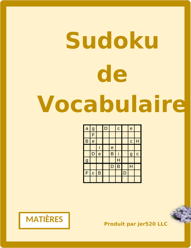 Matières (School Subjects in French) Sudoku
