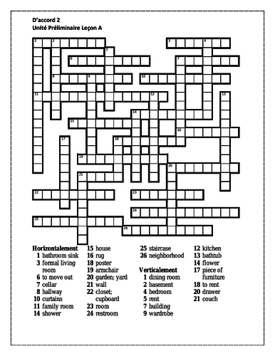 D'accord 2 Unité préliminaire Leçon A Crossword