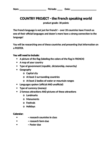 French-speaking country project / Les pays francophones PROJET