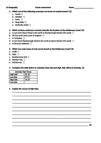 KS3 Coasts assessment