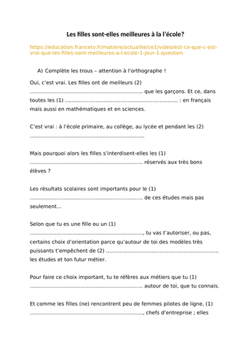 A level - education - filles meilleures que garçon - authentic listening