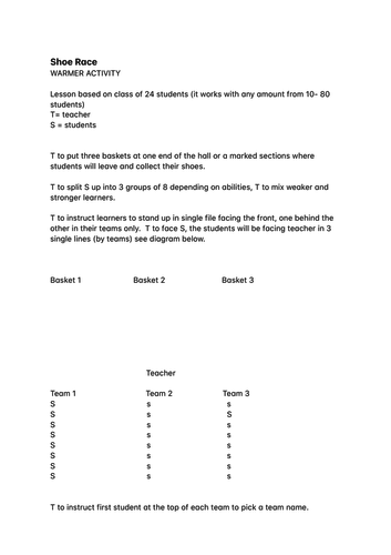 The Shoe Challenge - Warmer for Physical Education lesson or Sports day