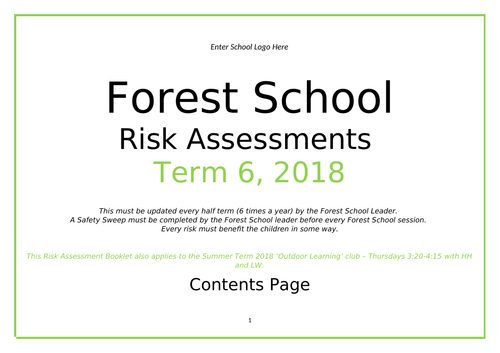 FOREST SCHOOL RISK ASSESSMENT BOOKLET AND SAFETY SWEEP TEMPLATE