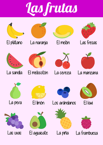 Poster Spanish Vocab La Fruta Fruit Teaching Resources 1307