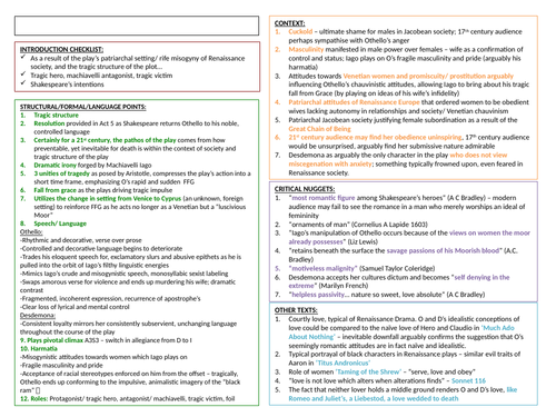 OTHELLO COMPLETE A* REVISION SHEET!