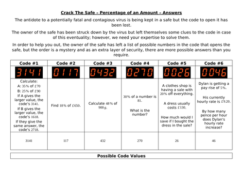 Crack The Safe - Percentages