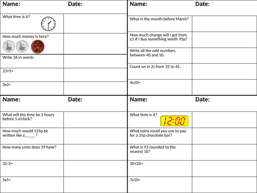 Maths Starter Sheets - 76 individual starters