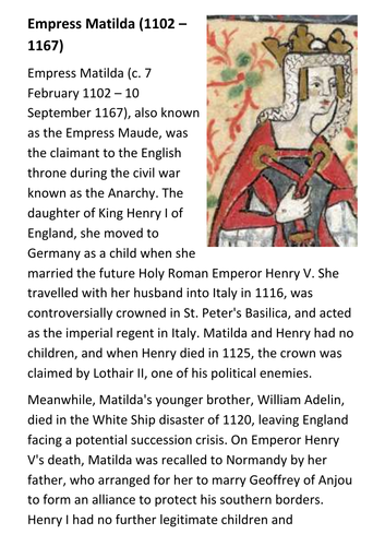 Empress Matilda (1102 – 1167) Handout