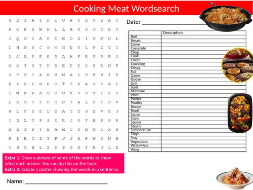 Cooking Meat Wordsearch Sheet Starter Activity Keywords Cover Homework Food Technology