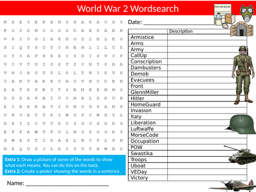 World War 2 Wordsearch Sheet Starter Activity Keywords Cover Homework History WW2