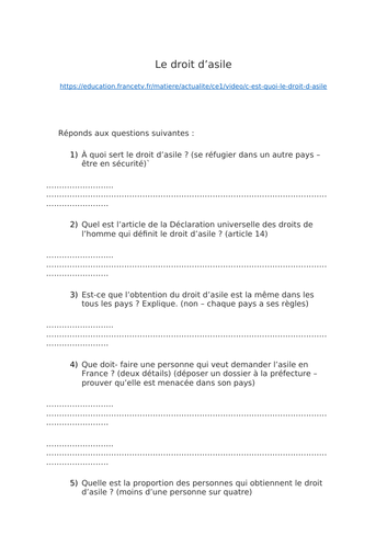 A level - droit d'asile (listening questions)