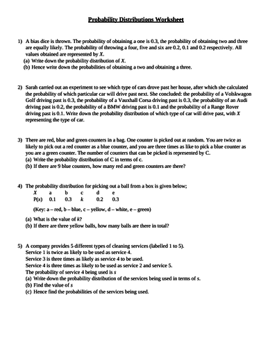 GCSE Statistics Probability Distributions Worksheet