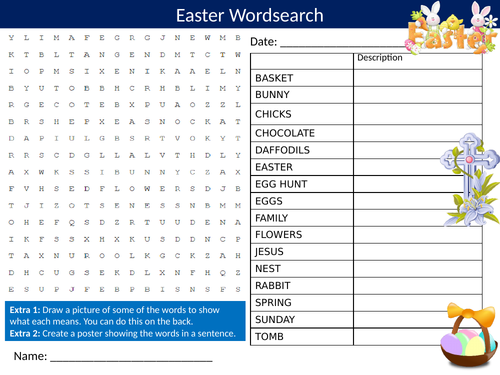 Easter Wordsearch Sheet Starter Activity Keywords Cover Homework RE Religious Festival