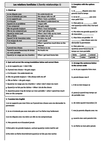 KS4 French - Family relationships (2 sentence builders + 5 revision ...