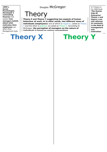 Douglas McGregor's Theory X and Y notes - A Level Business Studies