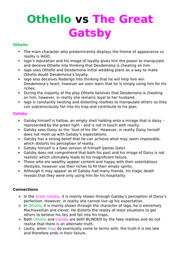 Othello and The Great Gatsby - Comparative notes
