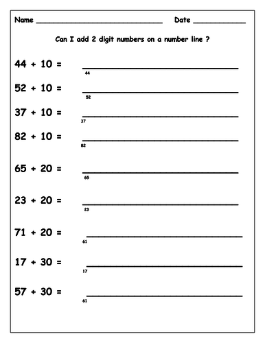 Adding 2 Digit Numbers Using A Number Line Teaching Resources