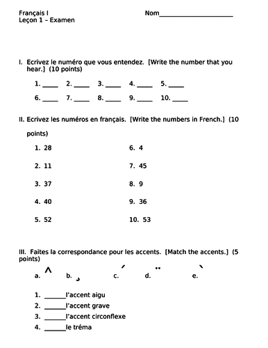 Bleu Unit 1 Lecon 1 Test