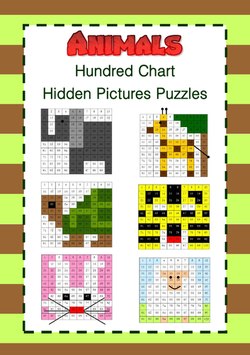 Animals - Hundred Chart Hidden Pictures Puzzles