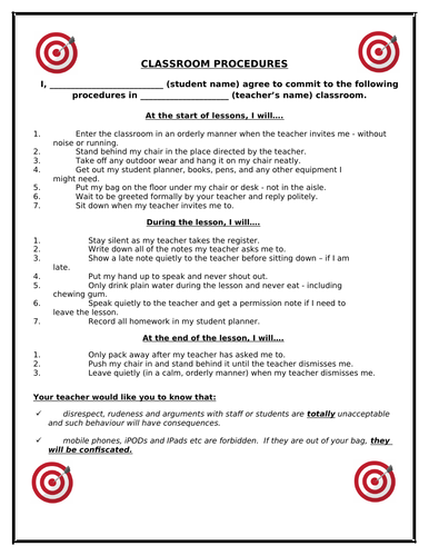 Classroom Agreement - KS3 and KS4 (any subject)