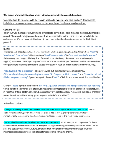 AQA English Literature B- Small Island Essay Plans