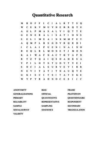 Sociology quantitative research key terms / wordsearch