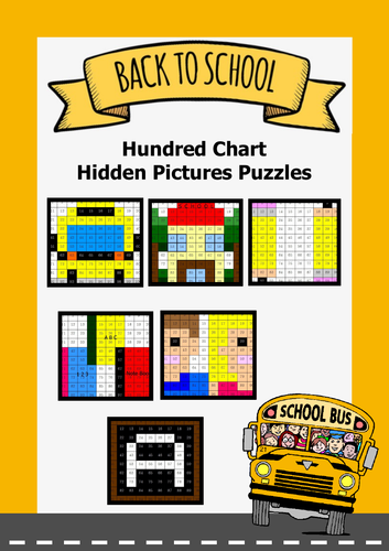 Back To School - Hundred Chart Hidden Pictures Puzzles